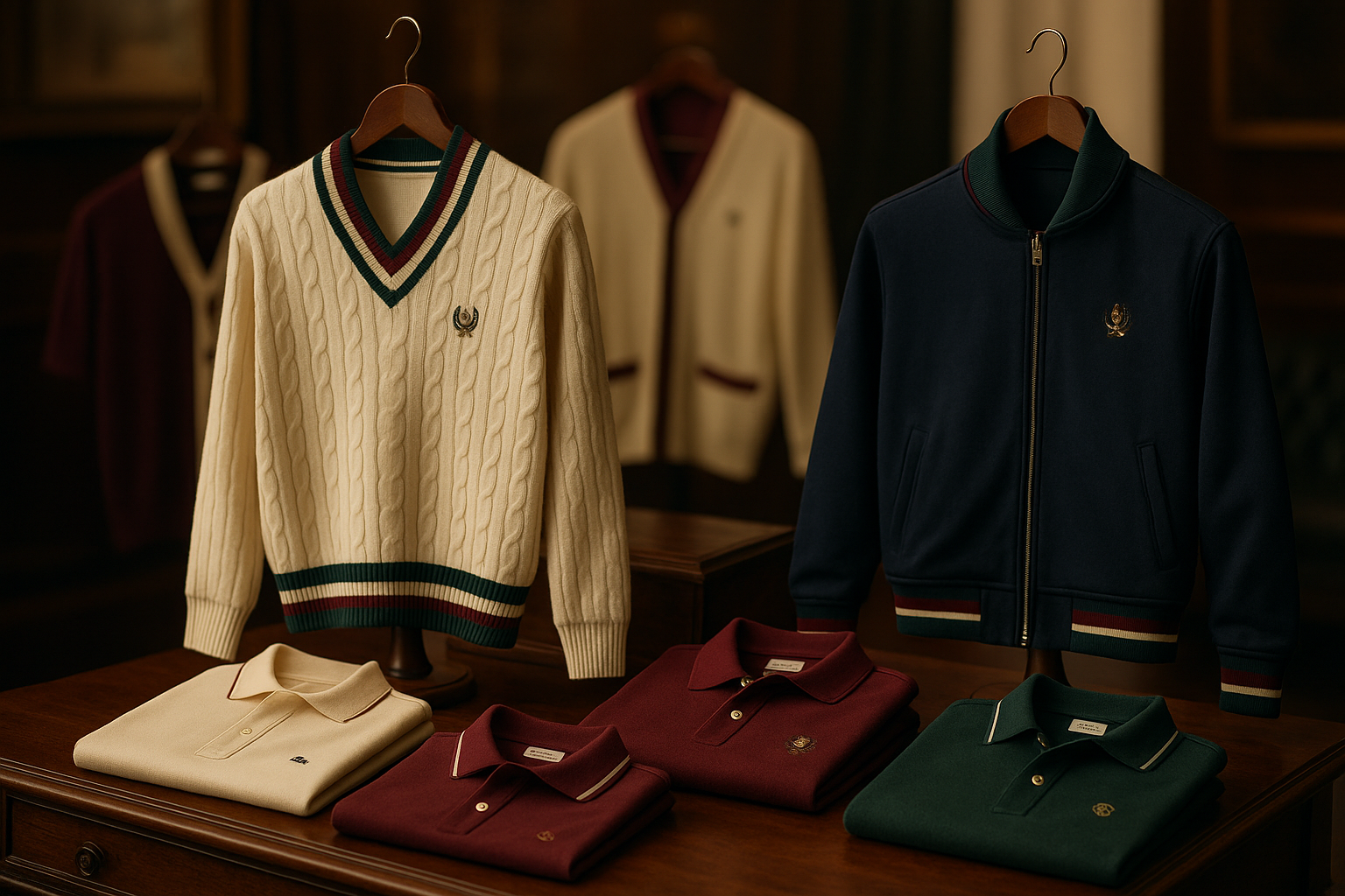 retro sportclothing brand. no faces. old money vibes, realistic, blurred